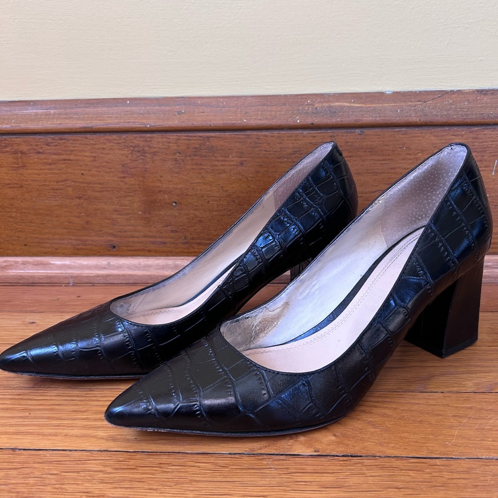 Marc Fisher Black Croc-Patterned Heels